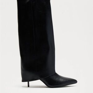 Leather Fold Over Black Heeled Boots